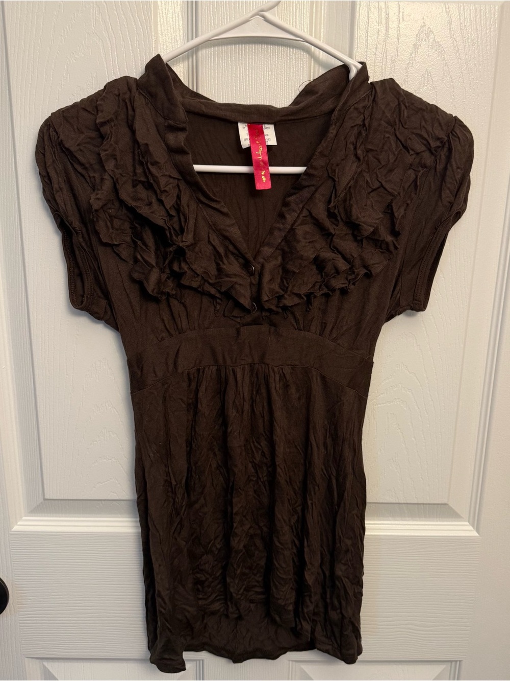 Brown Heart Soul Y2K Boho Ruffle Babydoll Tunic Top Cottagecore
